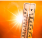 a thermometer registering a high temperature is shown against an orange background